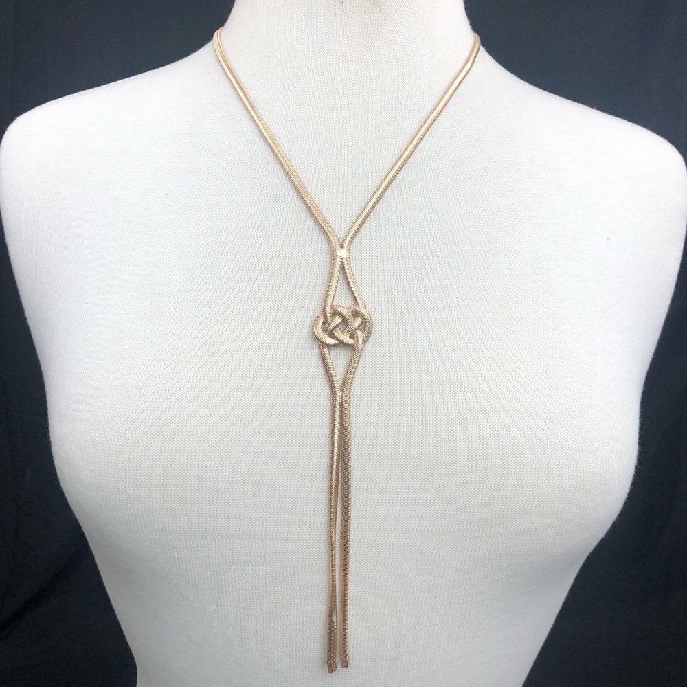 Celtic Love Knot Y Drop Simple Serpentine Long Gold Necklace